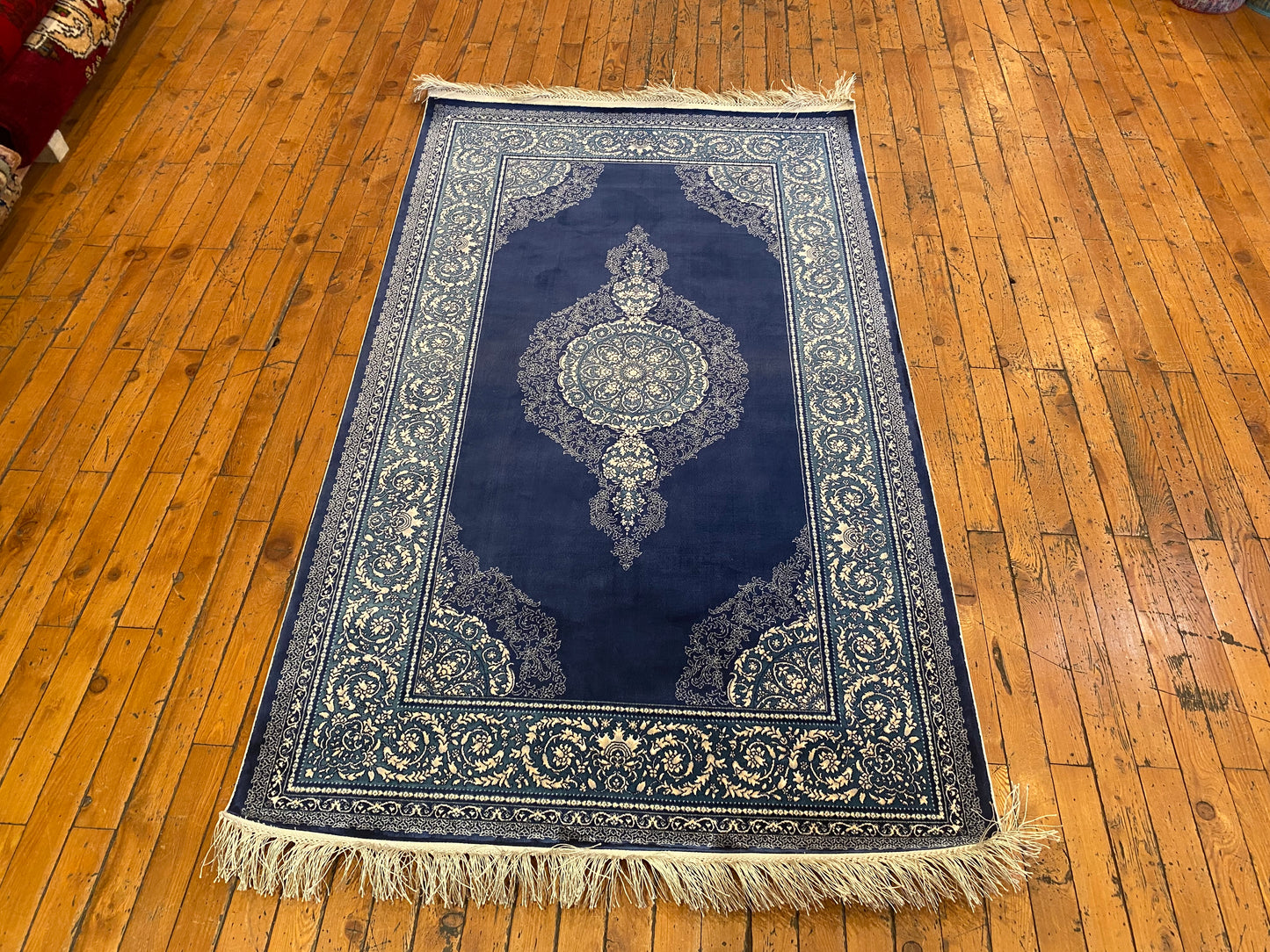 Elegant Turkish Blue Medallion Silk Rug 2’11”x5”