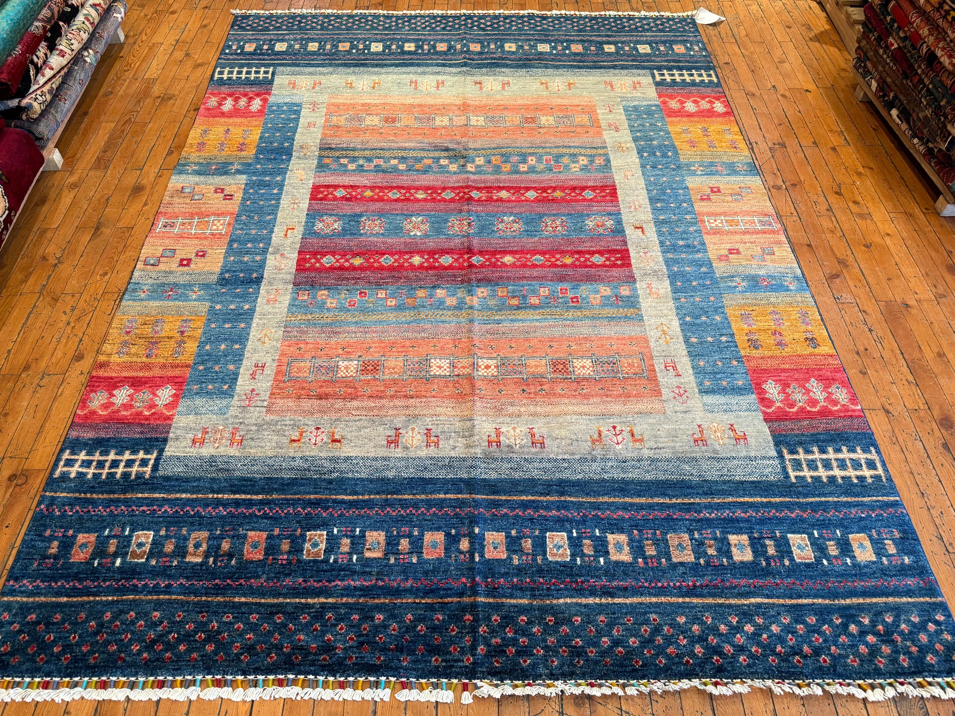 Blue and Orange Natural Dye Handmade Carpet 5 x 8 ft Cappadocia Rug Collection