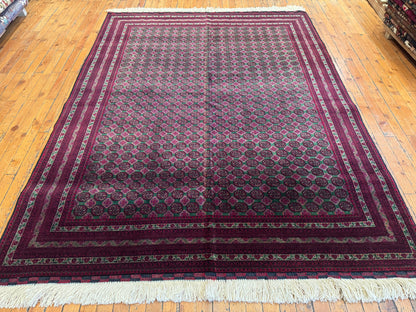 Deep Red Bukhara Hand-Knotted Wool Rug – Geometric Pattern Vintage Carpet 5x7ft Cappadocia Rug Collection