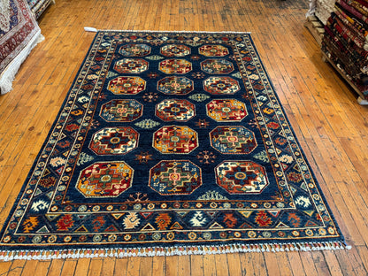 Handwoven Blue Luxury Wool Rug 5x7ft – Geometric Design for Traditional & Modern Decor Cappadocia Rug Collection