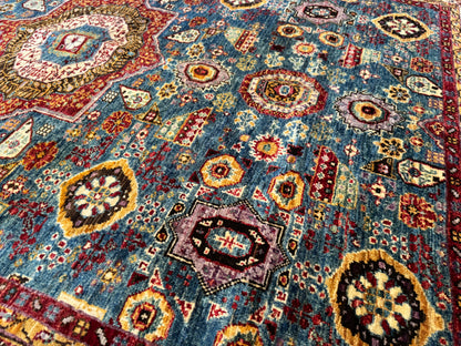 Handwoven Wool Rug with Central Medallion - Traditional Oriental Design in Blue and Red 5x7 ft