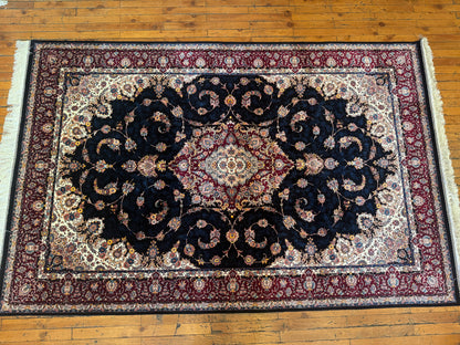 Luxury Turkish Silk Rug with Floral Medallion Design 5x8 ft