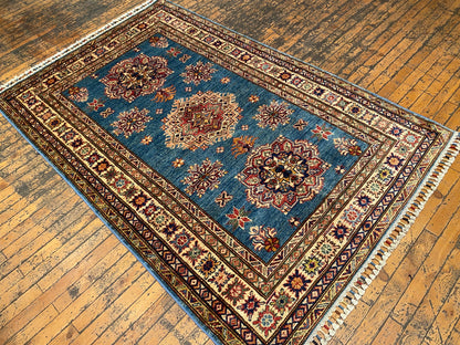 Geometric Turquoise Handmade Kilim Rug 4x6 ft - Authentic  Wool Carpet Cappadocia Rug Collection