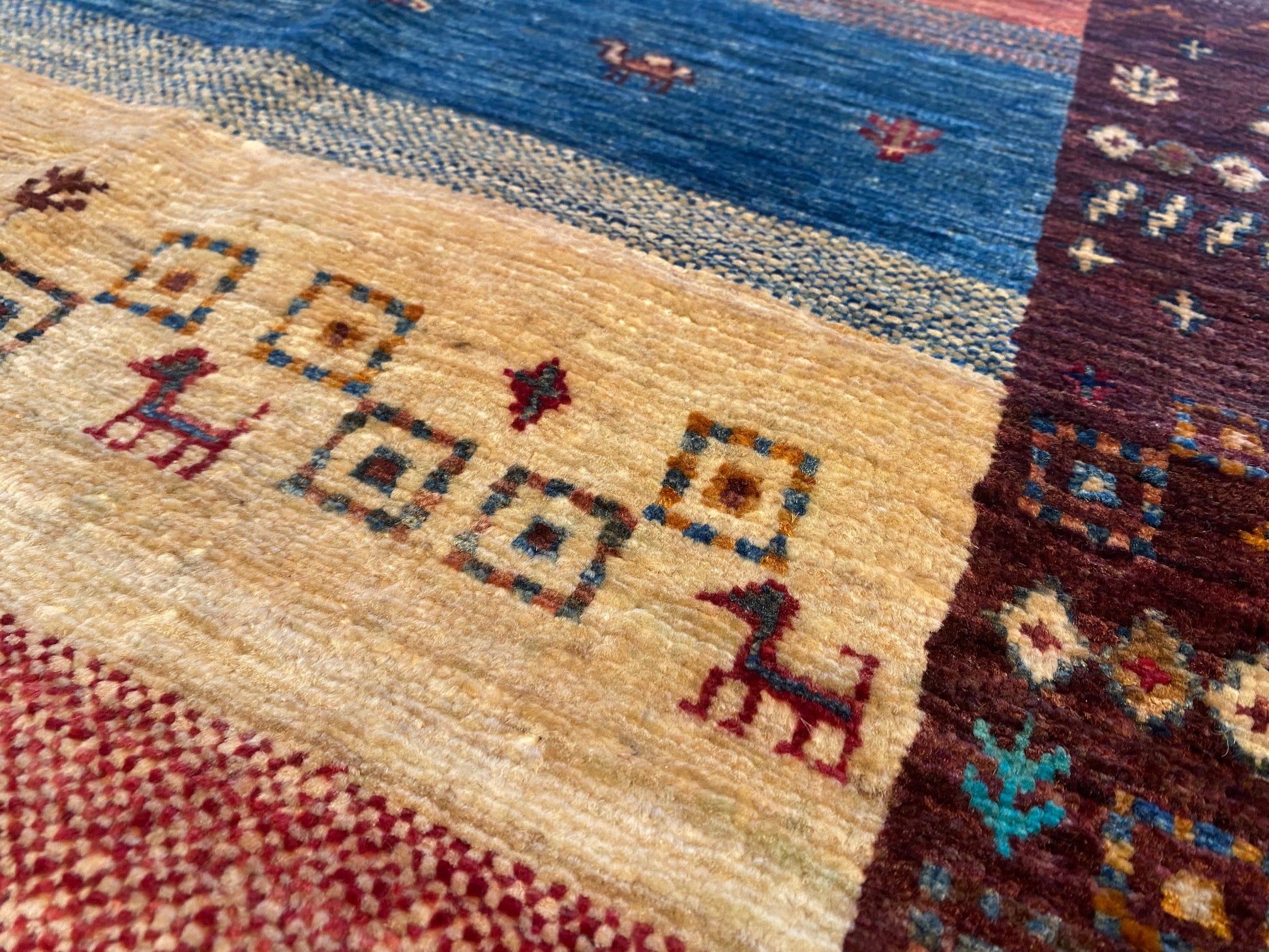 Turquoise Gabbeh Rug 4x6 ft | Handwoven Wool Carpet | Premium Home Decor Cappadocia Rug Collection