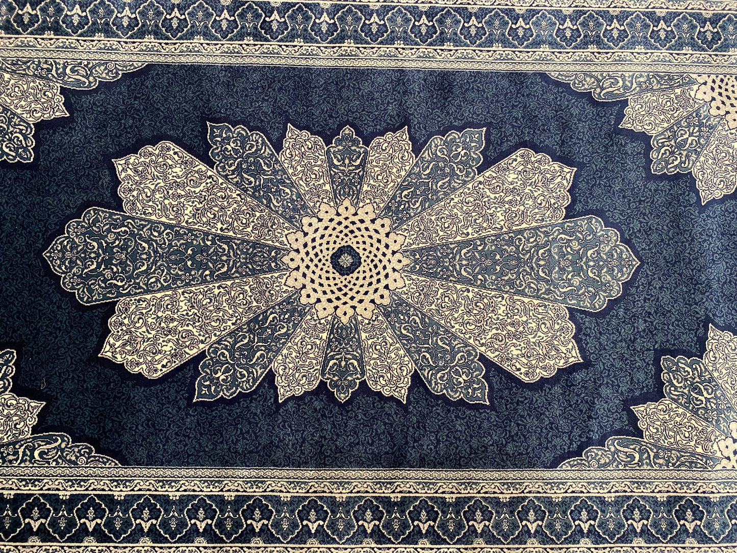 Navy Blue Medallion Vintage Design Oriental Silk Carpet 3”x5''ft