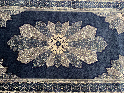Navy Blue Medallion Vintage Design Oriental Silk Carpet 3”x5''ft