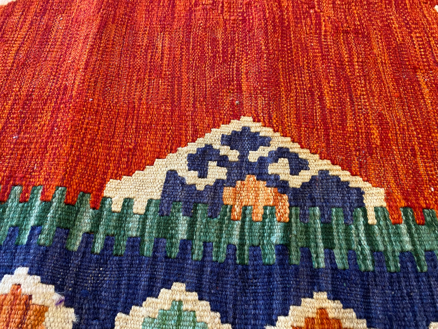 Handwoven Geometric Kilim Rug with Vibrant Tribal Patterns