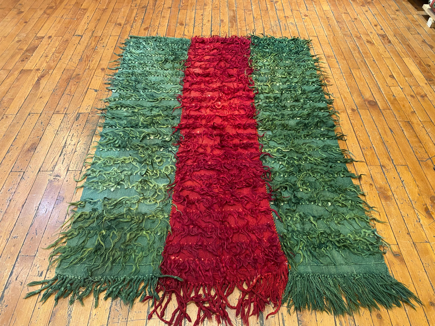 Authentic Turkish Tulu Rug – Handmade Wool Shag Carpet, Anatolian Tribal Design 3'2''x4'6''ft