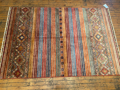 Geometric and Stripe Pattern Handmade Rug 4x6 ft Cappadocia Rug Collection