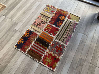 Colorful Turkish Patchwork Rug 2x3ft Cappadocia Rug Collection