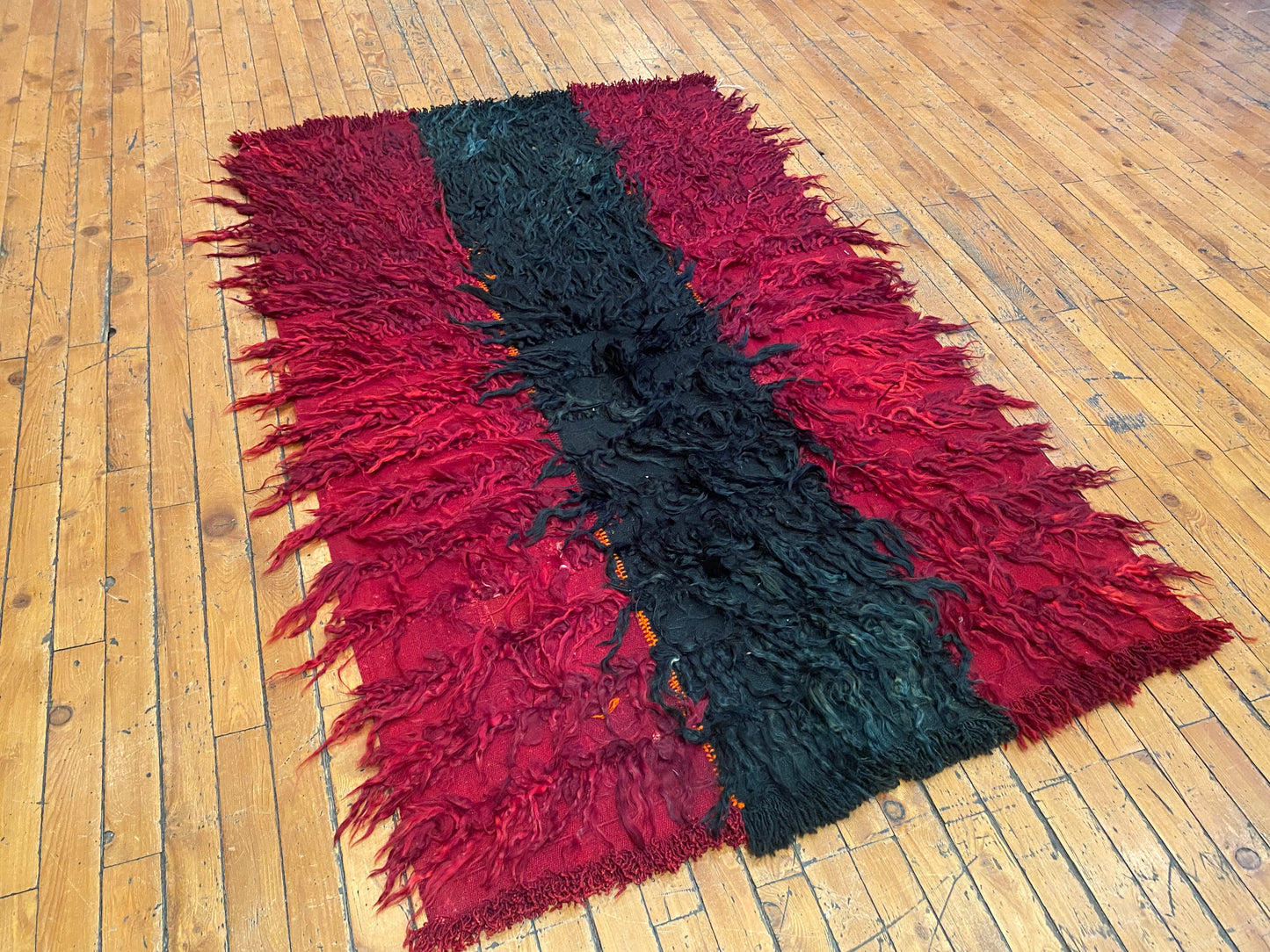 Authentic Turkish Tulu Rug – Handmade Wool Shag Carpet, Anatolian Tribal Design  3''x4'.8''