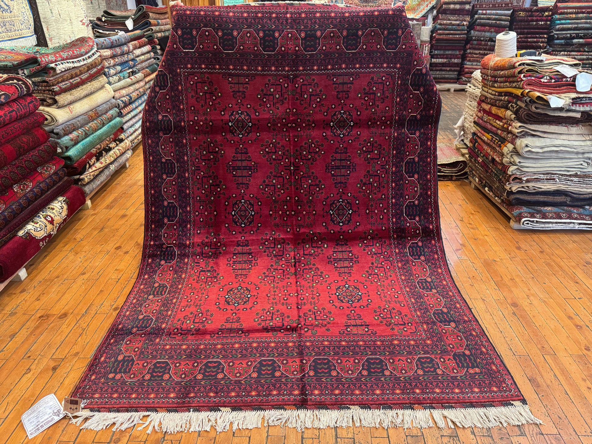Elegant Burgundy Wool Rug – Handwoven, Geometric Oriental Design 5x8ft Cappadocia Rug Collection