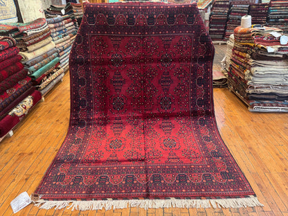 Elegant Burgundy Wool Rug – Handwoven, Geometric Oriental Design 5x8ft Cappadocia Rug Collection
