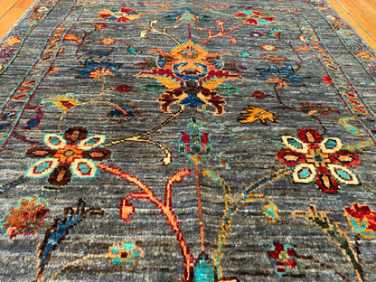 Indigo Gray Floral Handmade Area Rug 3x5 ft 130x85cm Cappadocia Rug Collection