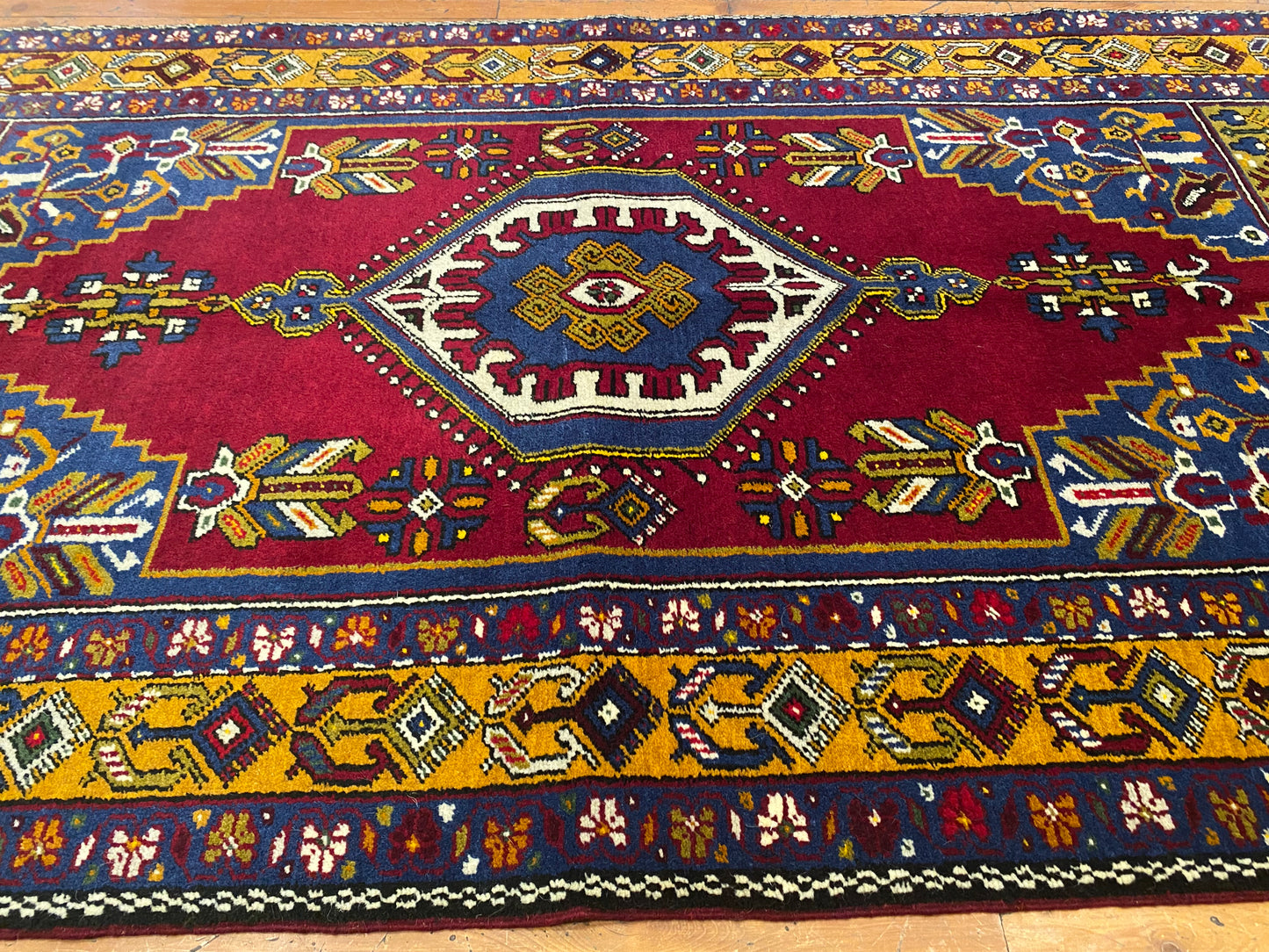 Handmade Anatolian Rug – Authentic Turkish Wool Carpet with Tribal & Geometric Design – Vintage Boho Area Rug 3x7ft