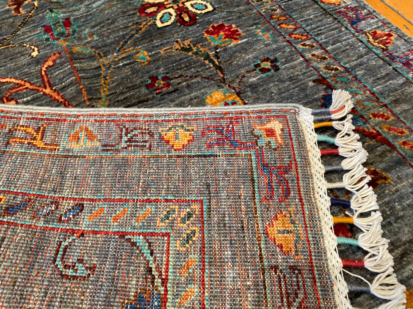 Indigo Gray Floral Handmade Area Rug 3x5 ft 130x85cm Cappadocia Rug Collection