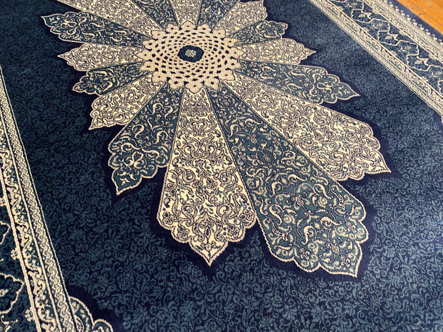 Navy Blue Medallion Vintage Design Oriental Silk Carpet 3”x5''ft