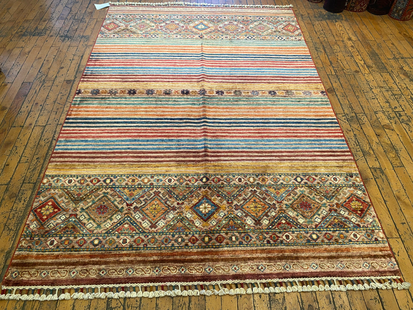 Geometric and Stripe Pattern Handmade Rug 4x6 ft Cappadocia Rug Collection
