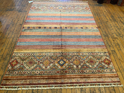 Geometric and Stripe Pattern Handmade Rug 4x6 ft Cappadocia Rug Collection