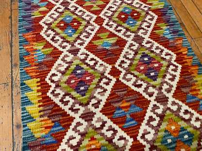 Handmade Turkish Kilim Runner Rug - Authentic Hallway Carpet 2x9.8 ft