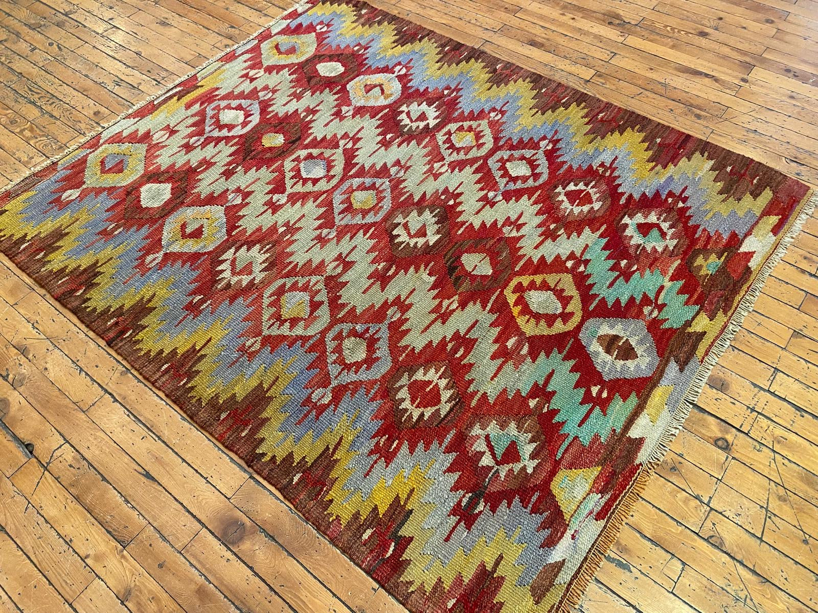 Antique Turkish Kilim Rug 4x5 - Handwoven Vintage Area Rug