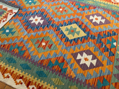Geometric Handmade Kilim Rug 4x6 ft  - Authentic Anatolian Flatweave Cappadocia Rug Collection