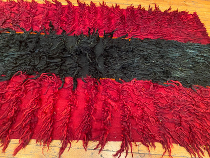 Authentic Turkish Tulu Rug – Handmade Wool Shag Carpet, Anatolian Tribal Design  3''x4'.8''