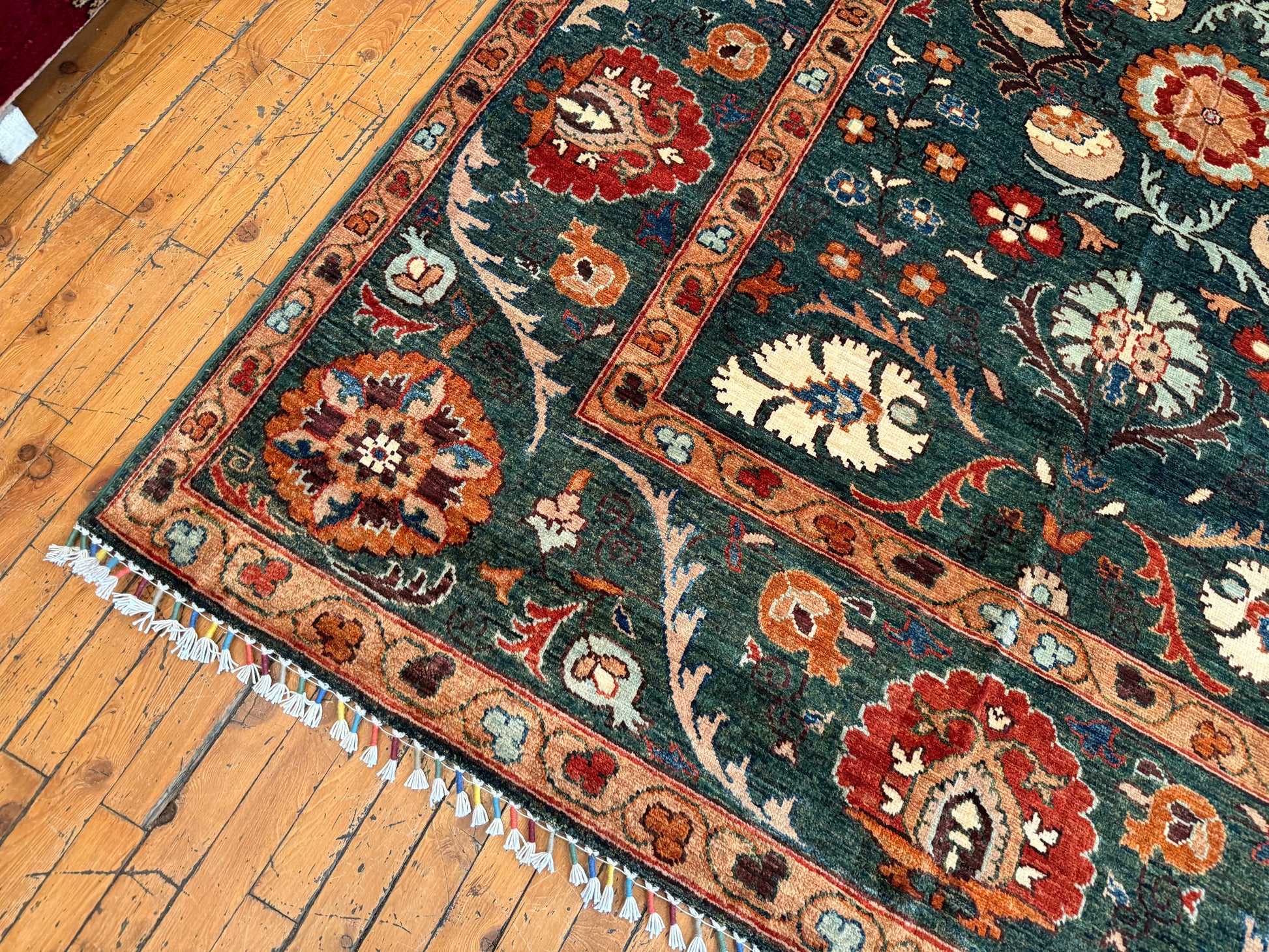 GREEN HAND-KNOTTED CARPET,6 x 8 FT NATURAL DYE CARPET,FLORAL HANDMADE CARPET Cappadocia Rug Collection