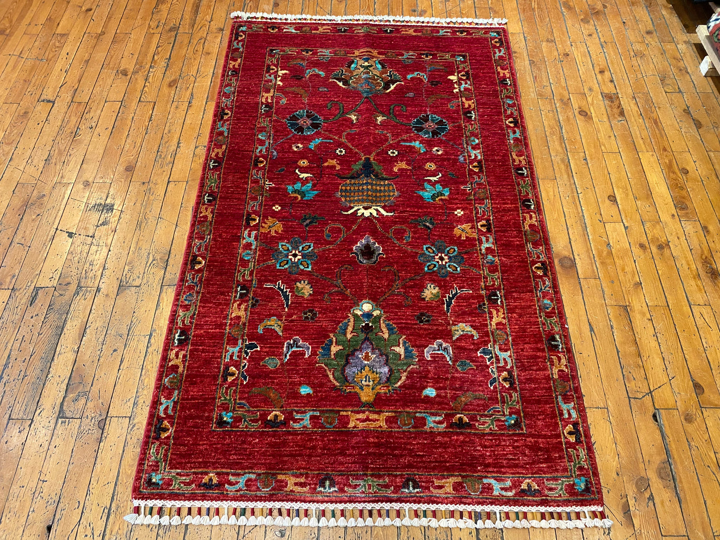 Red Floral Handmade Rug 3x5 ft 155x95 cm Cappadocia Rug Collection