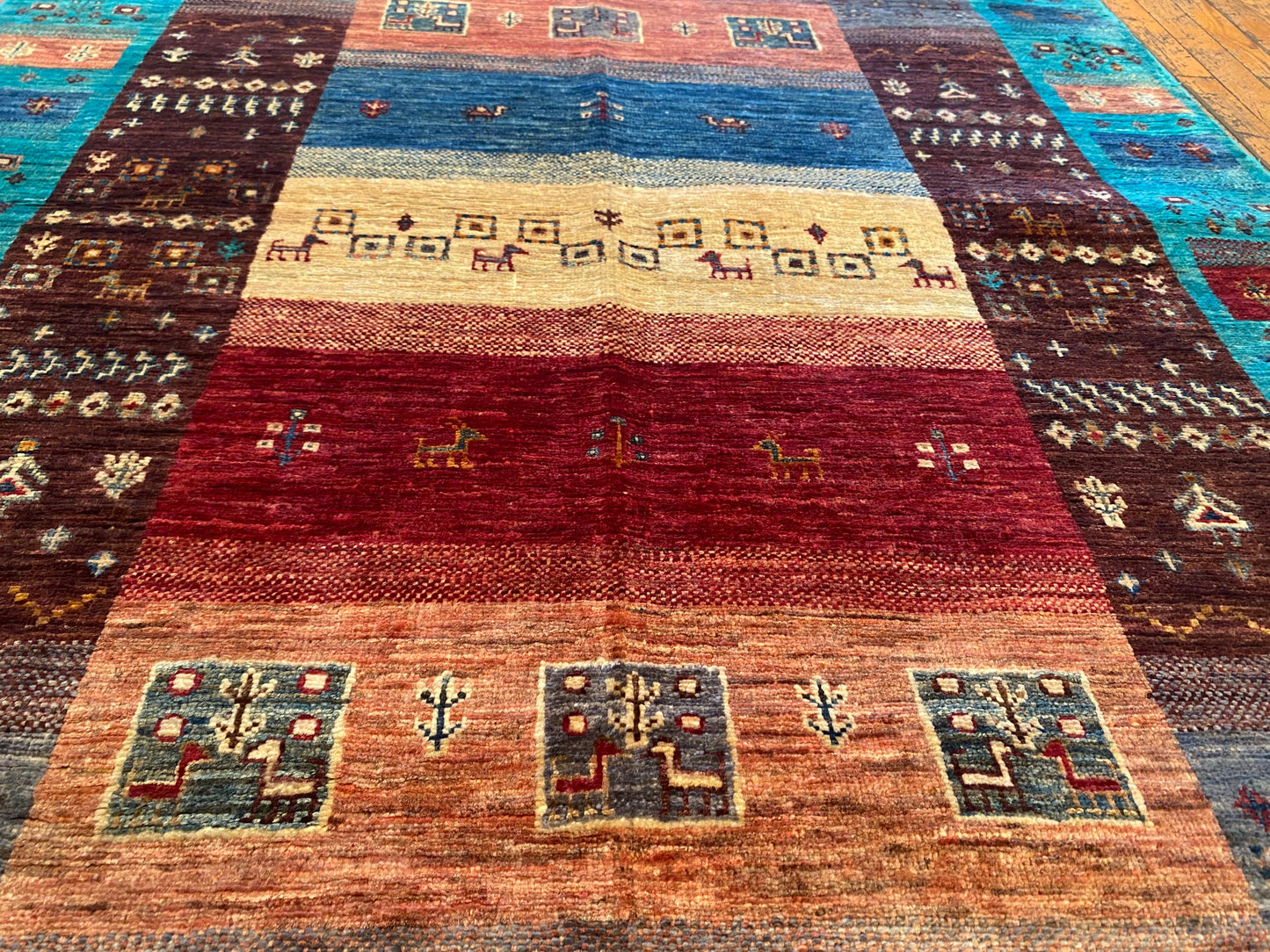 Turquoise Gabbeh Rug 4x6 ft | Handwoven Wool Carpet | Premium Home Decor Cappadocia Rug Collection
