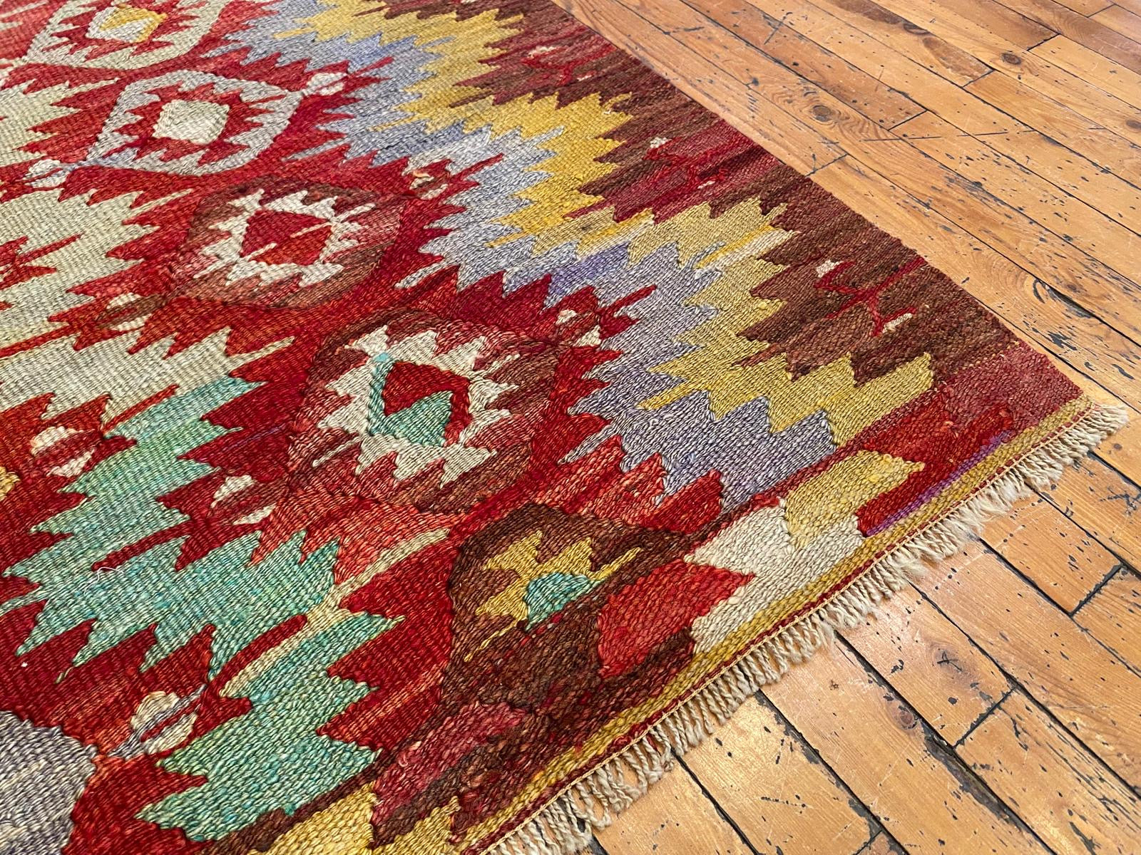 Antique Turkish Kilim Rug 4x5 - Handwoven Vintage Area Rug