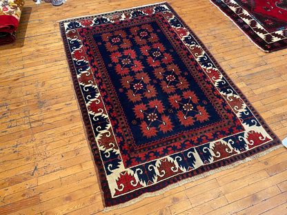 Geometric Handwoven Area Turkish Rug 4x6ft