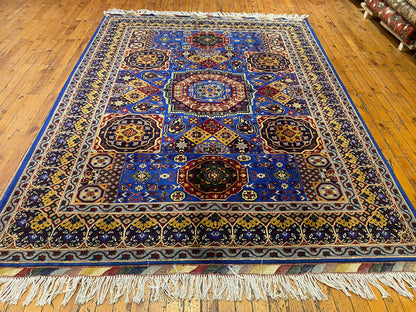 High-Quality Hand-Knotted Geometric Wool Rug, Oriental Style 5”x7”