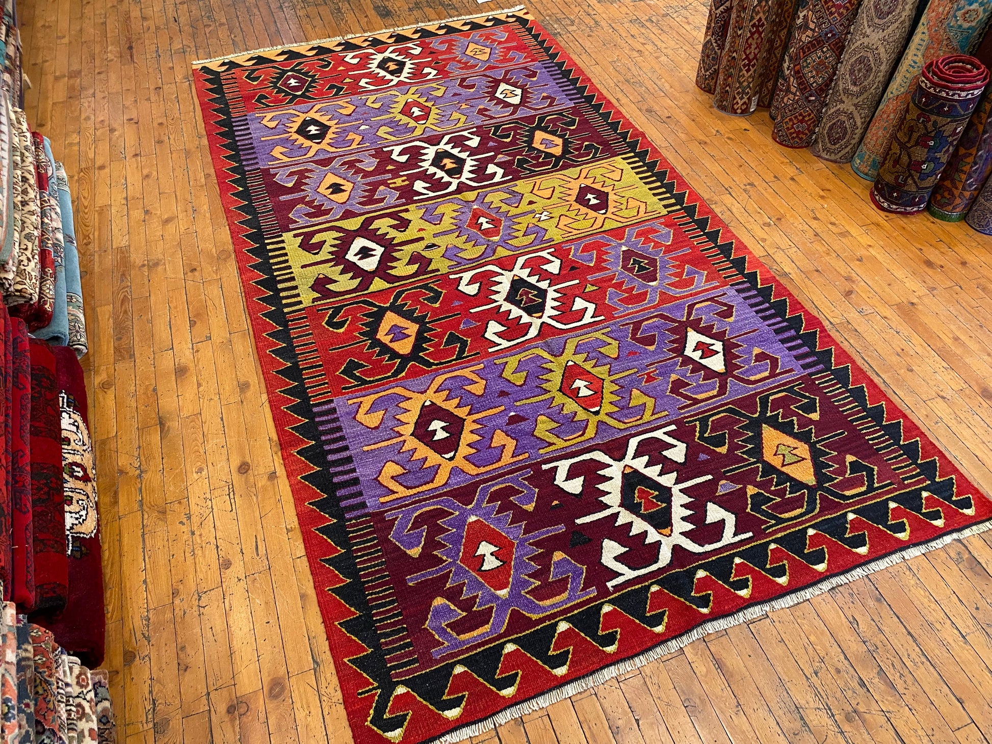 Anatolian Antique Handmade Kilim Rug - Vintage Turkish Wool Carpet 5x9.4 ft Cappadocia Rug Collection