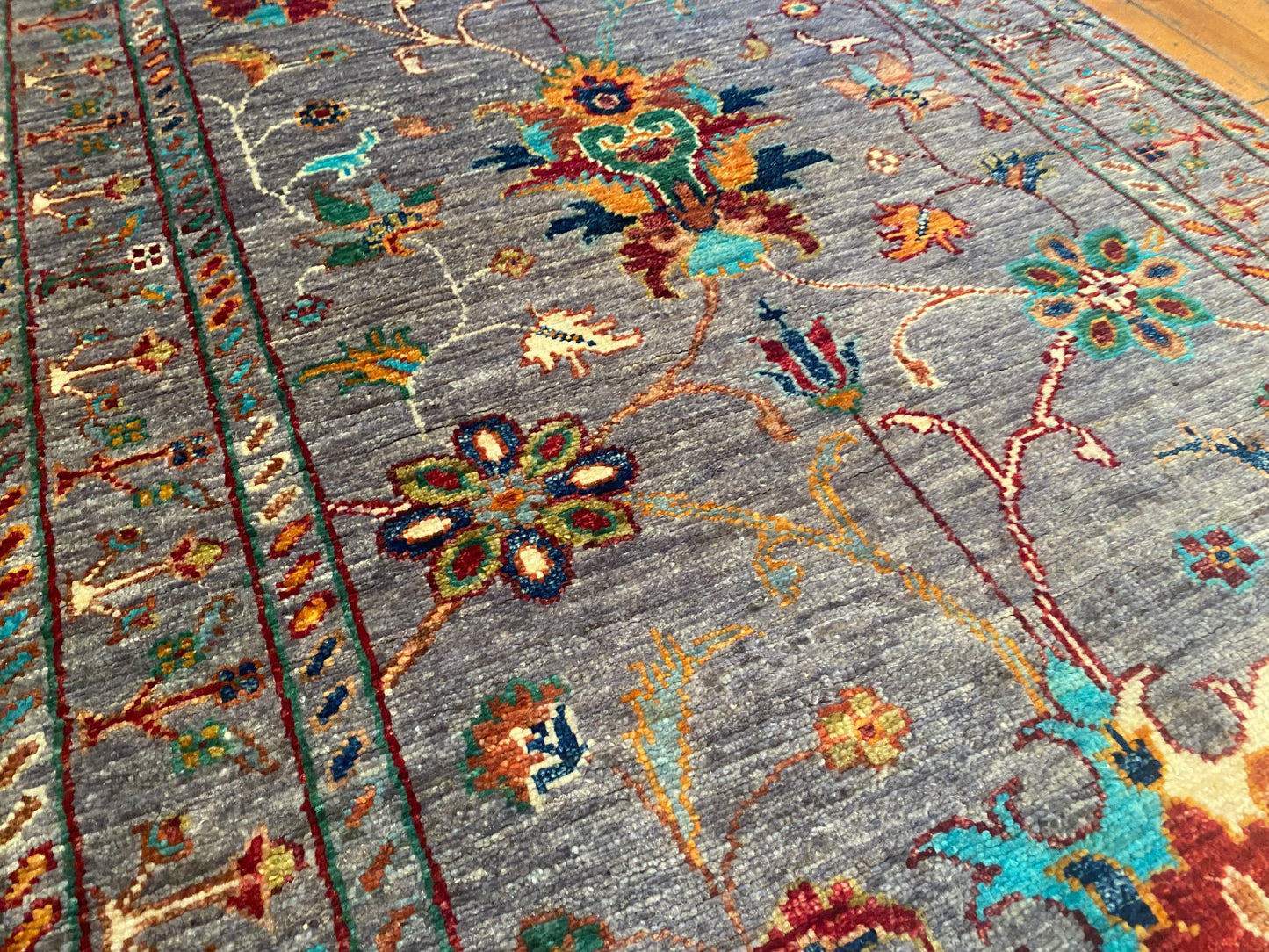 Gray Floral Hand-Knotted Runner Rug: 3''x9'' Premium Double-Knotted Artisan Piece