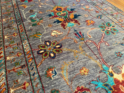 Gray Floral Hand-Knotted Runner Rug: 3''x9'' Premium Double-Knotted Artisan Piece