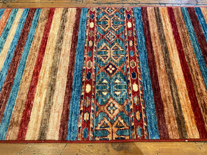 Handmade Wool Runner – Geometric Stripes Hallway Rug 2x7ft