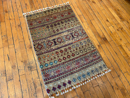 Geometric Entryway Carpet - Handmade Turkish Rug 2x3 ft