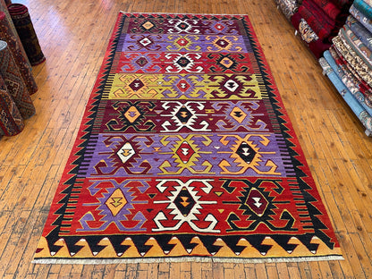Anatolian Antique Handmade Kilim Rug - Vintage Turkish Wool Carpet 5x9.4 ft Cappadocia Rug Collection
