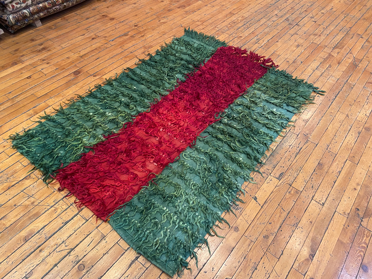 Authentic Turkish Tulu Rug – Handmade Wool Shag Carpet, Anatolian Tribal Design 3'2''x4'6''ft