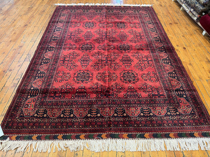 Dark Red Hand-Knotted Natural Carpet 5x6.5ft Cappadocia Rug Collection