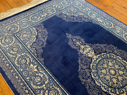 Elegant Turkish Blue Medallion Silk Rug 2’11”x5”