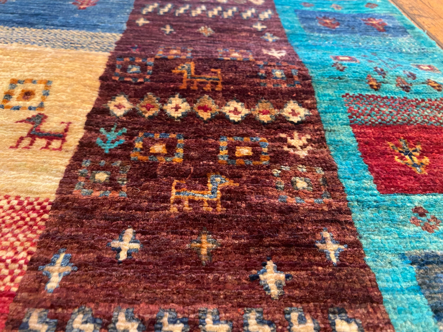 Turquoise Gabbeh Rug 4x6 ft | Handwoven Wool Carpet | Premium Home Decor Cappadocia Rug Collection