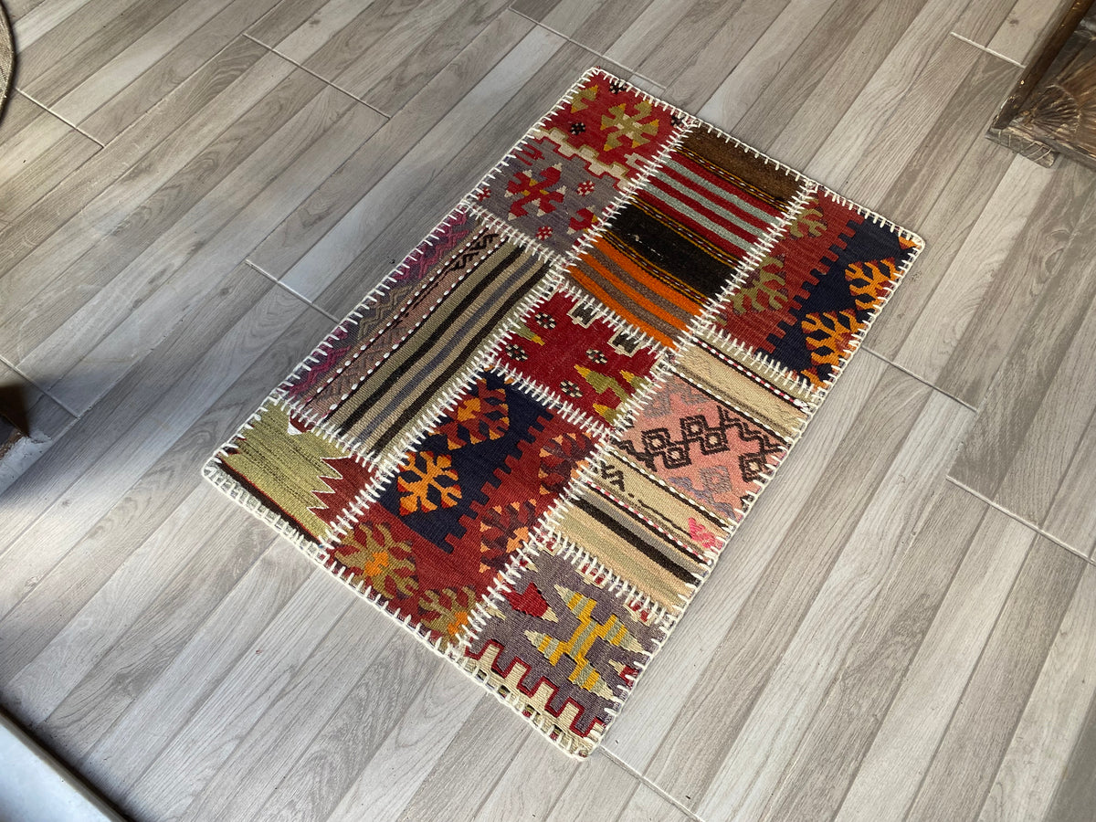 Colorful Turkish Patchwork Rug 2x3ft Cappadocia Rug Collection