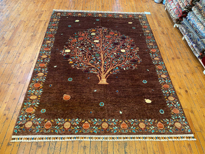 Hand Woven Brown Wool Carpet Natural Dye Handmade Oriental Rug 5x8 Ft