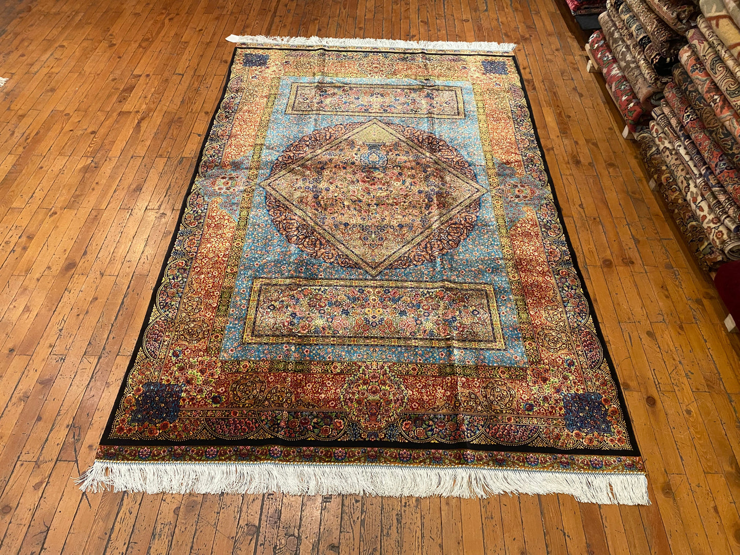 Luxury Turkish Silk Rug with Diamond Medallion Design 5''x7'' Cappadocia Rug Collection