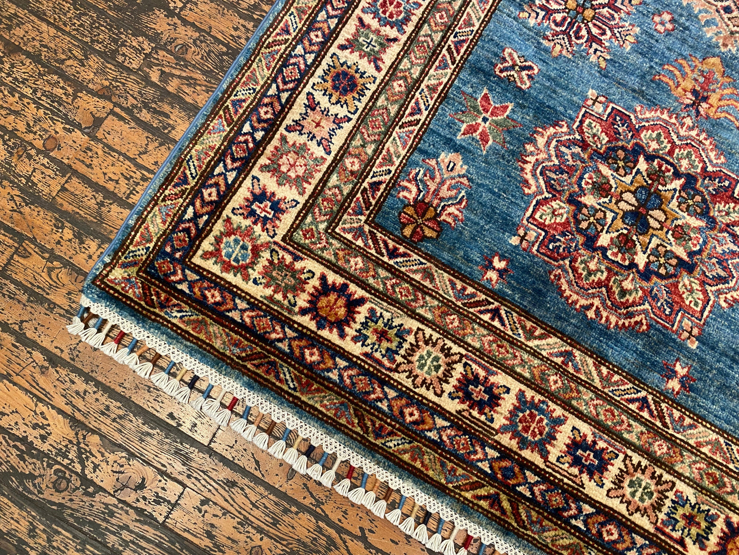 Geometric Turquoise Handmade Kilim Rug 4x6 ft - Authentic  Wool Carpet Cappadocia Rug Collection