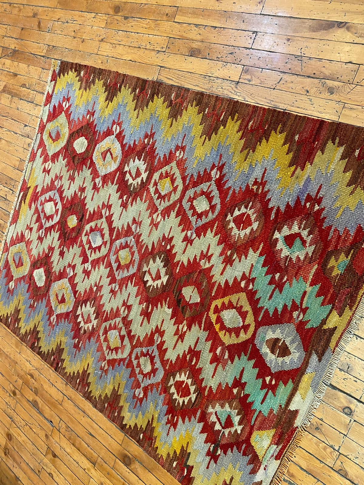 Antique Turkish Kilim Rug 4x5 - Handwoven Vintage Area Rug