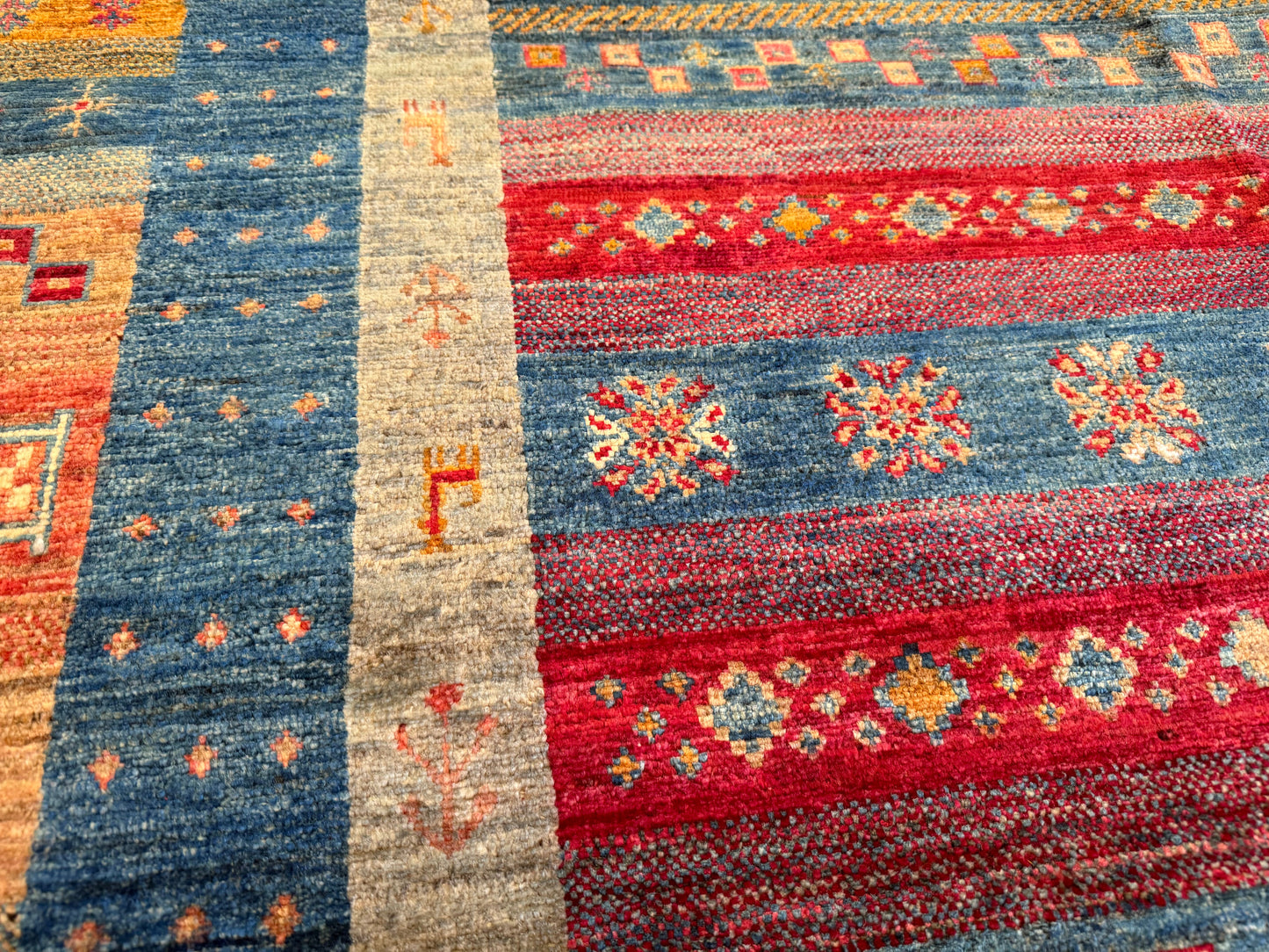 Blue and Orange Natural Dye Handmade Carpet 5 x 8 ft Cappadocia Rug Collection