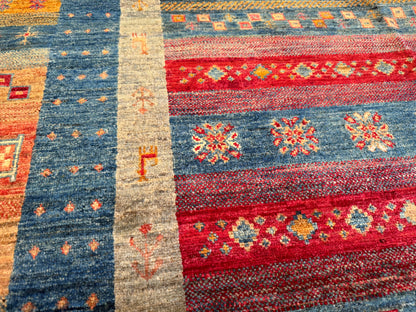 Blue and Orange Natural Dye Handmade Carpet 5 x 8 ft Cappadocia Rug Collection